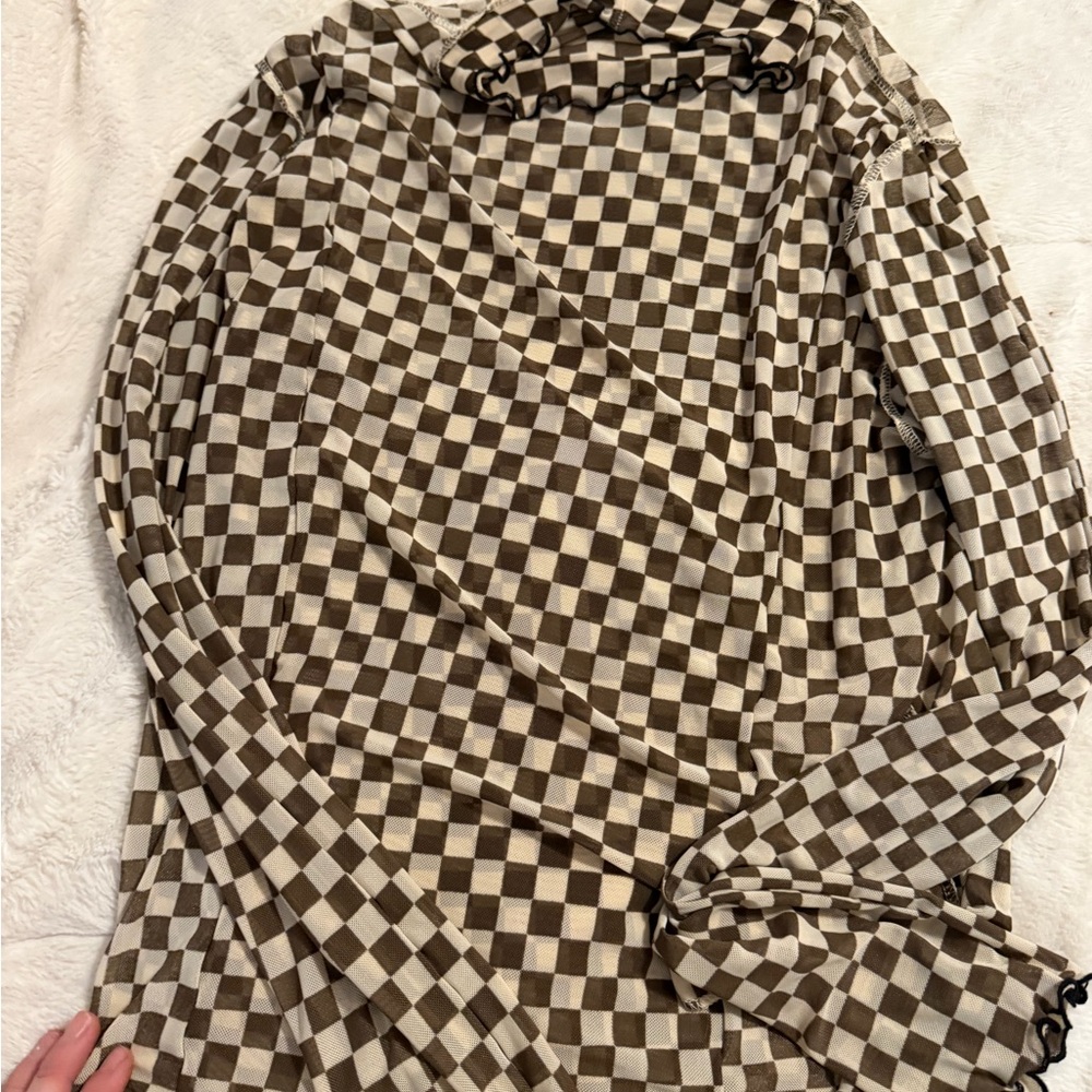 wild fable Brown and Cream Checkerboard Long Sleeve Top